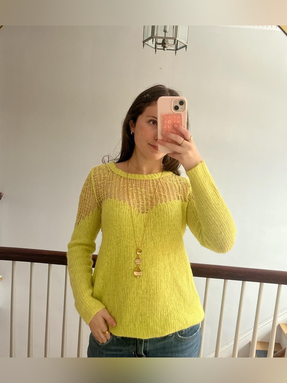 Free People Bright Yellow Open-Knit Scoop-Neck Sweater